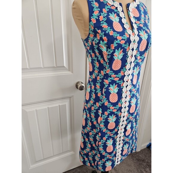 Crown & Ivy Womens US 6 Sleeveless Crochet Trim Pineapple Sheath Dress Blue - Picture 4 of 8